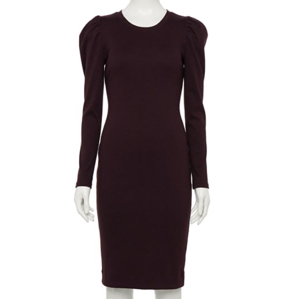 1 hour sale. Nine West, black dress, puff ruffle sleeve, ruched waist - slimming
